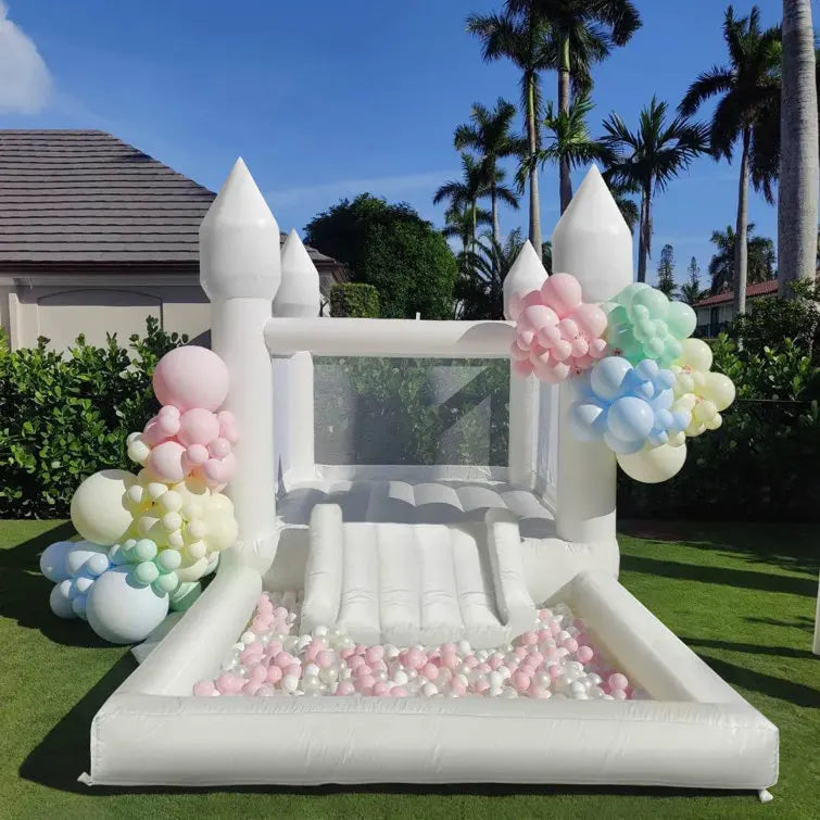 4x2x2.5m inflatable white bounce house with ball pit bouncy castle with blower air pump kids birthday party toys wedding toys