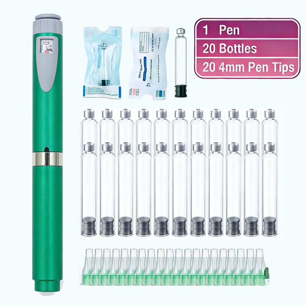 Multi-use Precise Dosing Reusable Injection Pen Set 3ml Empty Cassette Bottle Cartridges 4/6/8mm Disposable Pen Tip for Insulin
