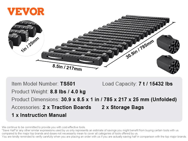 SucceBuy 10TON Traction Boards with PP Recovery Boards for Off-road Vehicles/Cars/Pickups/SUVs/RVs Pair Tire Traction Mats