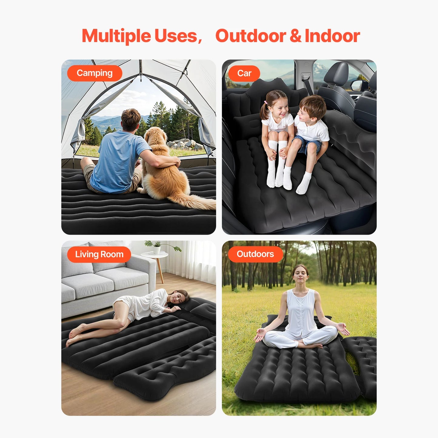 SucceBuy Car Air Mattress Inflatable Back Seat Car Camping Mattress Portable Sleeping Pad with Air Pump Fits Most SUV MPV Sedan