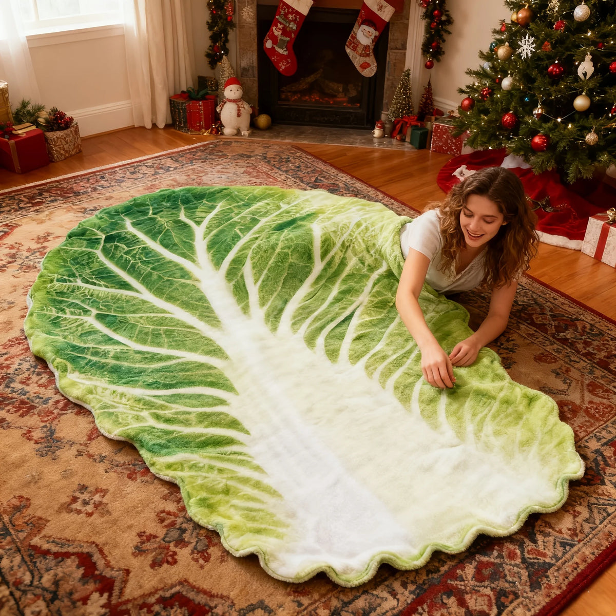 VIKAMA Creative Cabbage Print Throw Blanket, Soft, Comfortable, And Warm, For Living Rooms, Bedrooms, And Air-Conditioned Room