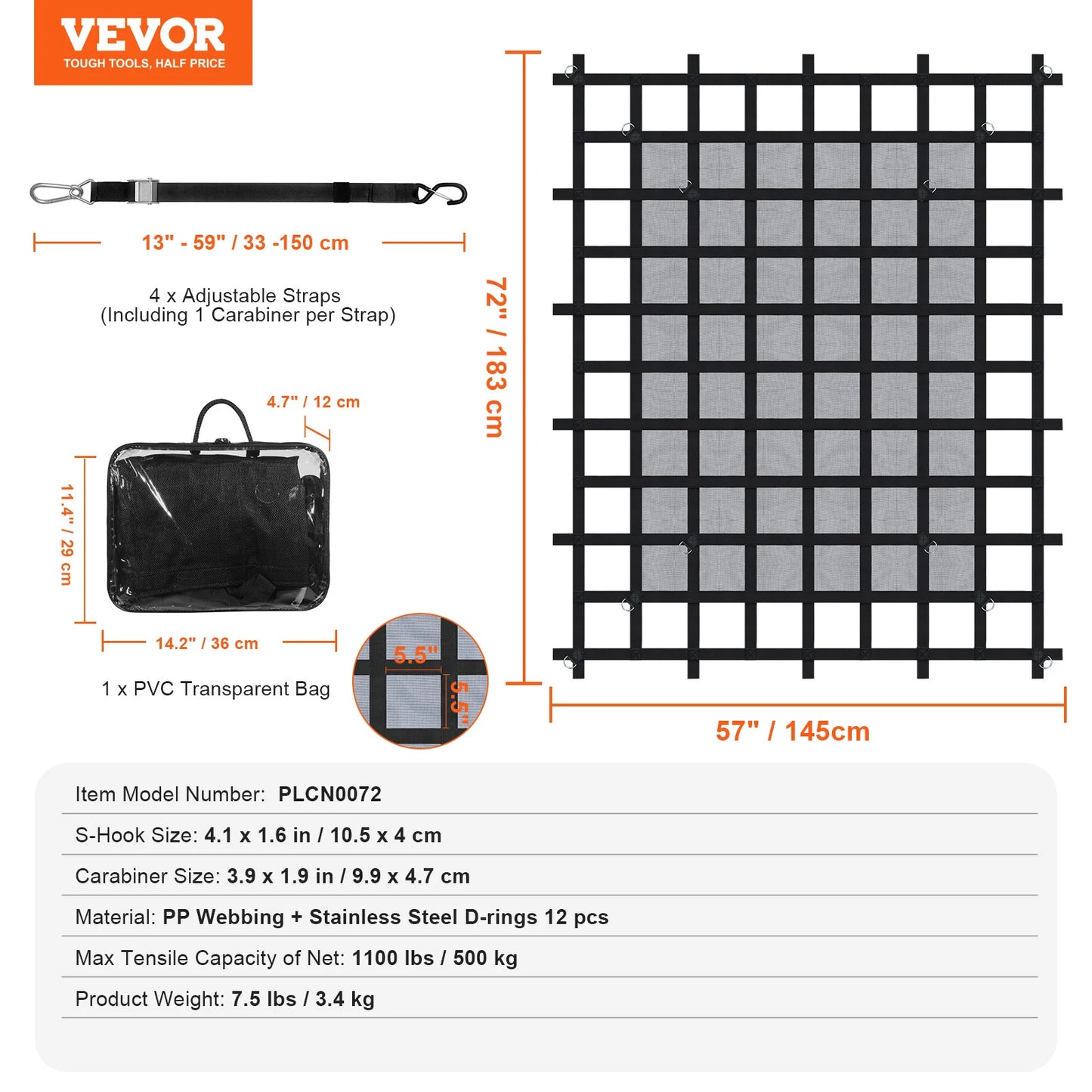 SucceBuyCar Ceiling Cargo Net Truck Bed Storage Net with 4 Adjustable Straps&S-Hooks Pocket Mesh Car Roof Organizer for SUV Jeep