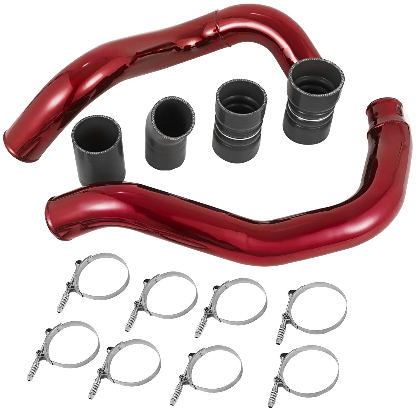SucceBuy Red/Silver Silicone Turbo Intercooler Pipe Boot Kit CAC Tubes Piping Boost Hoses Kits for 03-07 Ford 6.0L Powerstroke