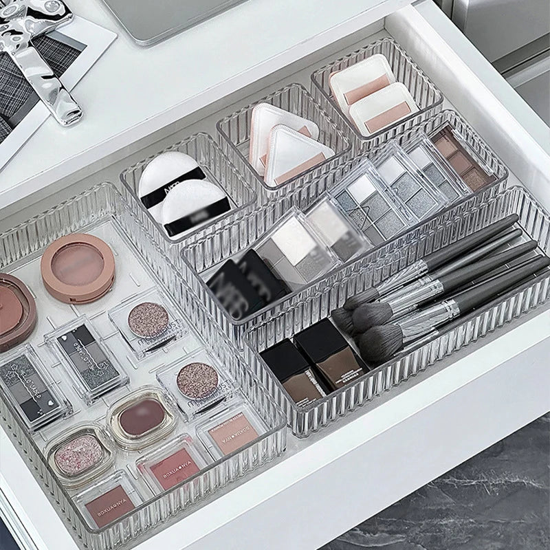 Clear Drawer Organizer Stackable 4 Size Clear Makeup Drawer Organizer Trays Acrylic Bathroom Vanity Storage Bins