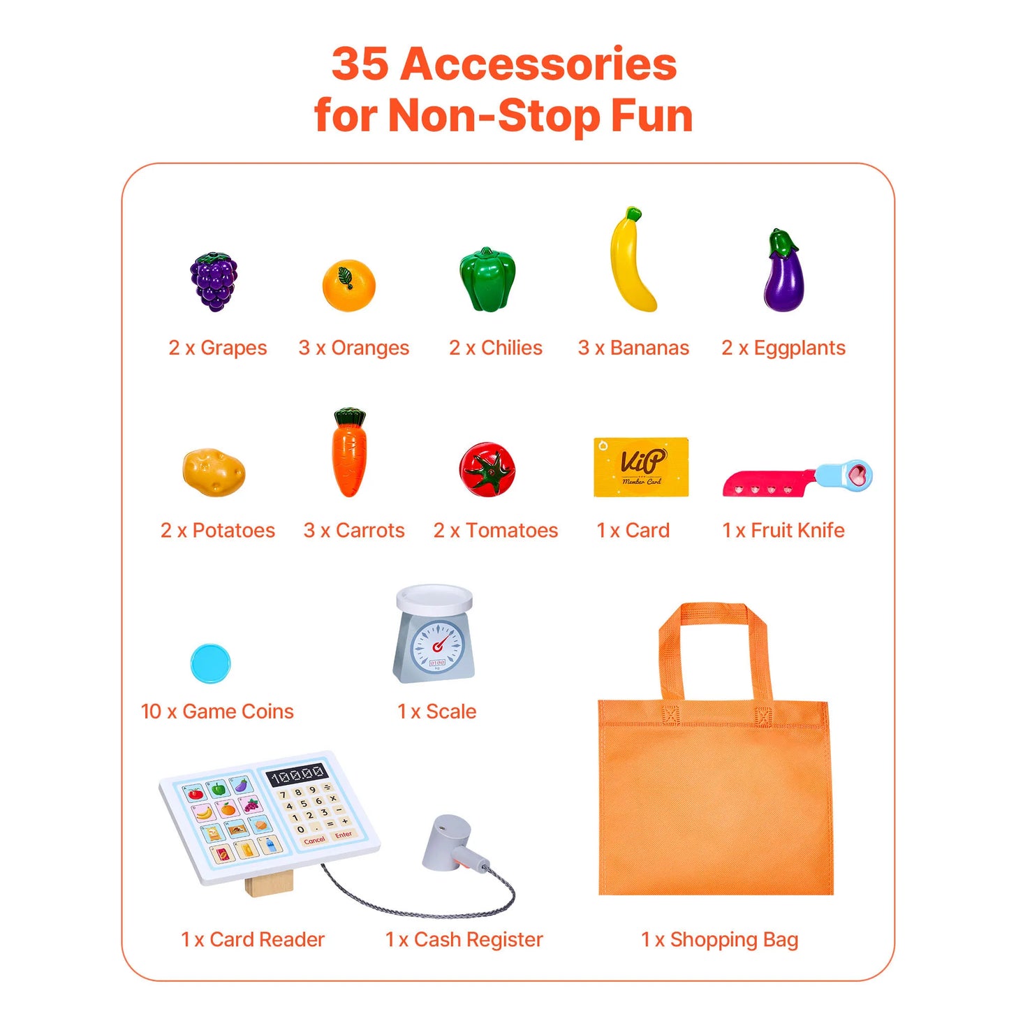 SucceBuy Kids Grocery Store Playset Wooden Play Supermarket Pretend Toy with Scanner & Cash Register for Children Birthday Gifts