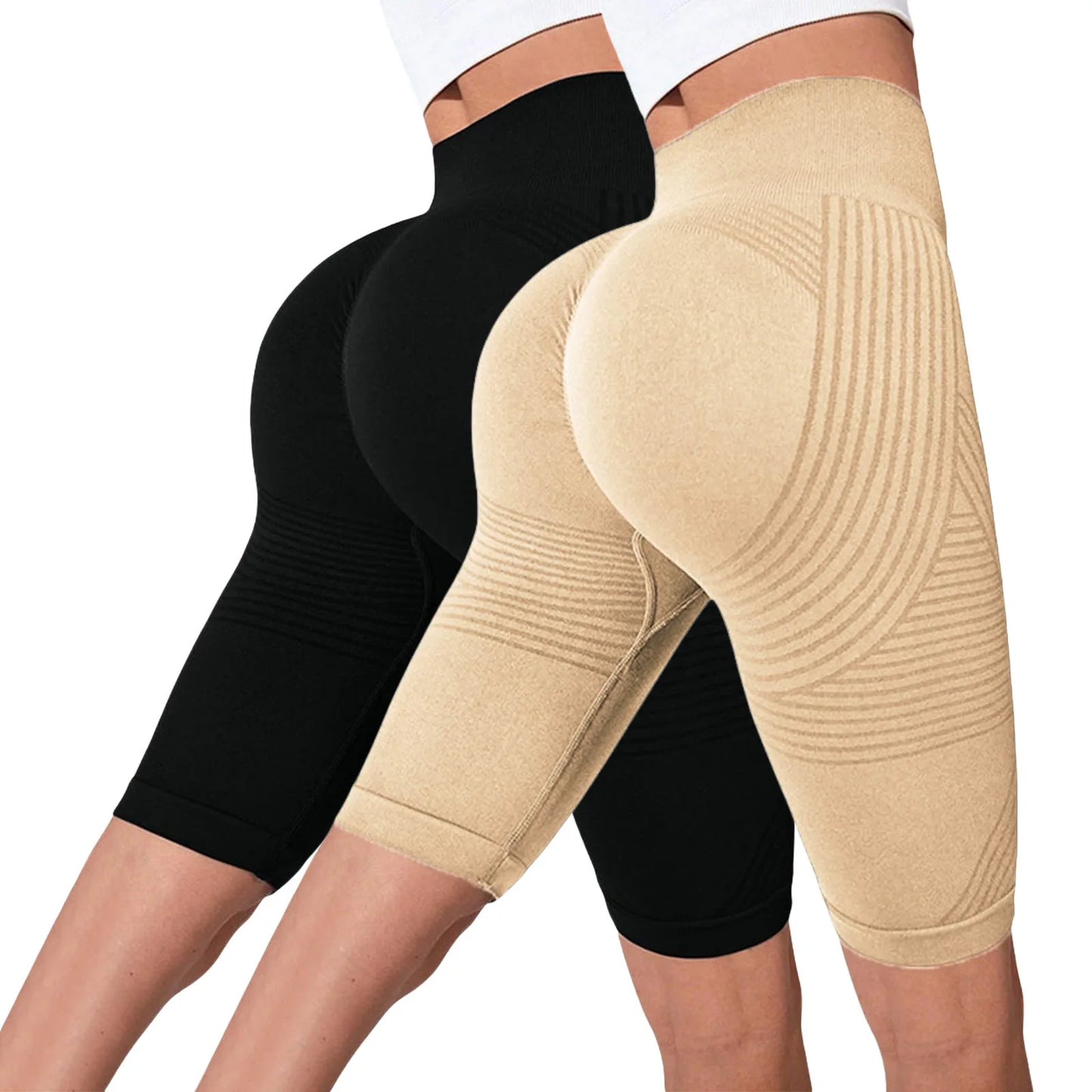 2-Pack of European and American hot-selling seamless hip-lifting fitness pants, belly-tight high-waisted peach hip yoga shorts