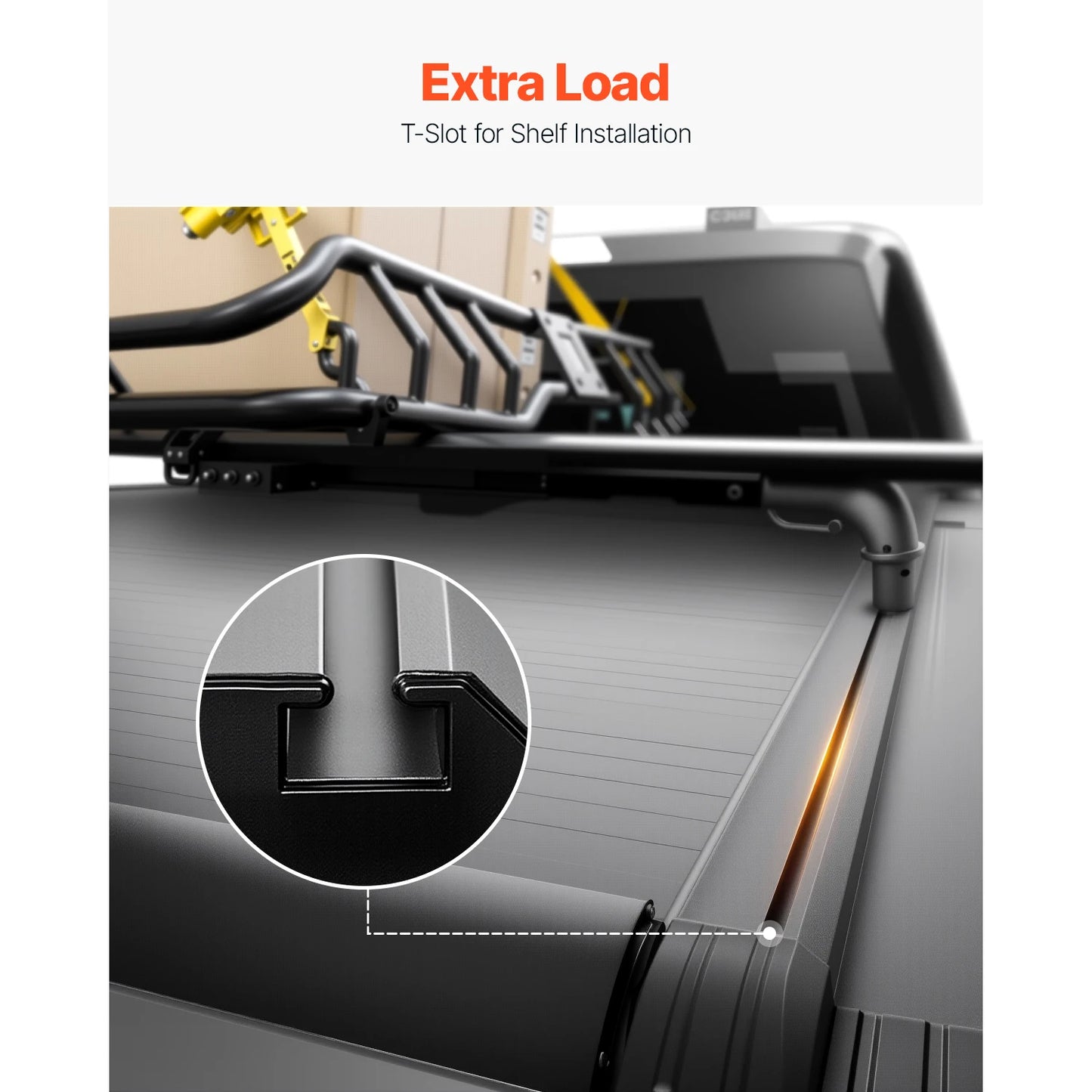 SucceBuy Retractable Tonneau Cover 5.5ft Aluminum with Drainage Pipe for 2021-2024Ford F-150 Crew Cab Double-Lock T-Slot Design