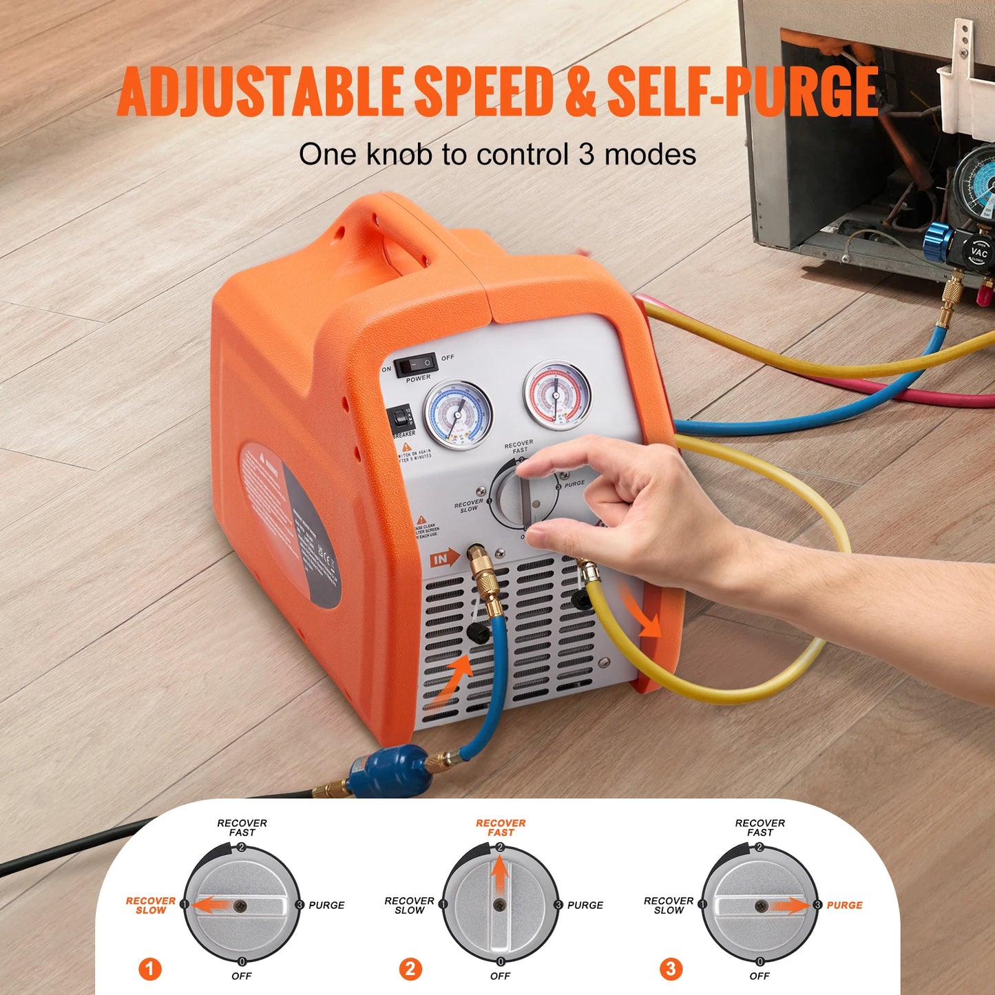SucceBuy 3/4 HP Refrigerant Recovery Machine-Portable AC Recovery Machine with High Pressure Protection 120V 60Hz Recycle