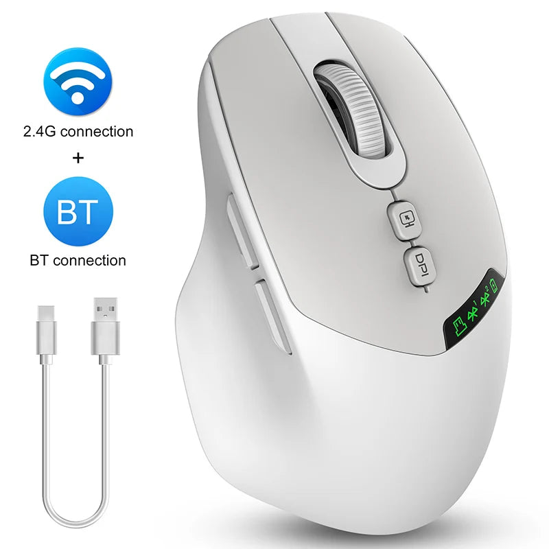 T02 Silent Dual-mode Wireless Mouse with Bluetooth 2.4G, DPI Adjustment, 500mAh Battery, Display Screen for PC Laptop