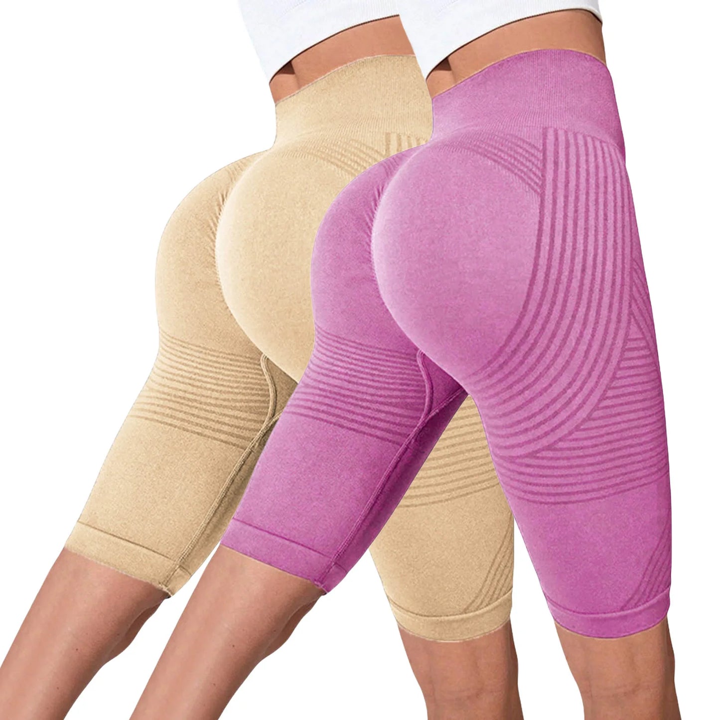 2-Pack of European and American hot-selling seamless hip-lifting fitness pants, belly-tight high-waisted peach hip yoga shorts