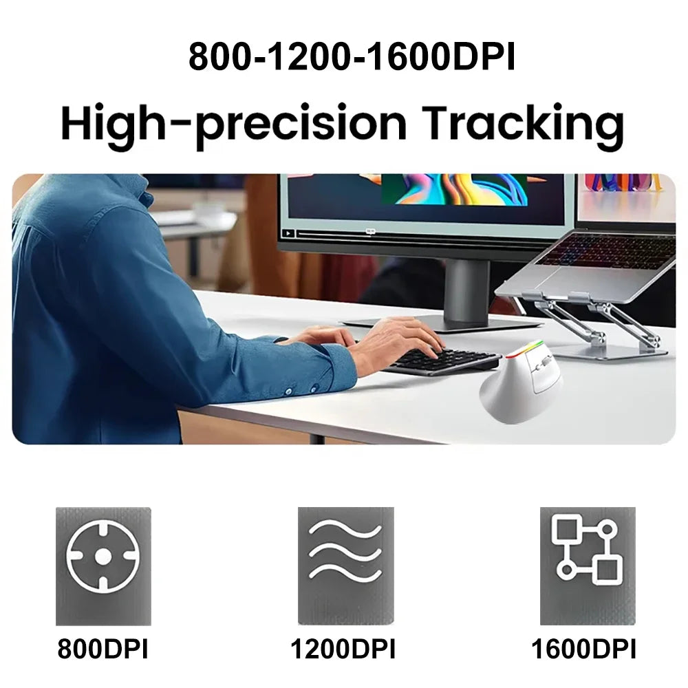 KEBIDUMEI Vertical Mouse Bluetooth 5.2 2.4G Ergonomic Mouse Mute Buttons RGB Gaming Mouse for MacBook Tablet Laptops PC Mice