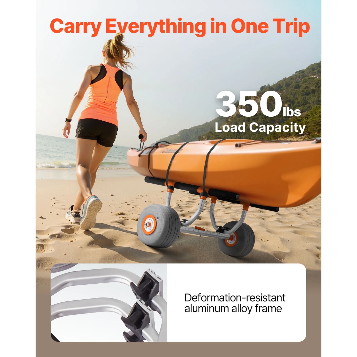 SucceBuy Kayak Cart Trolley 350 lbs with 12in Inflatable PU Tires & 2 Straps Paddle Board Trolley for Carrying Kayaks Canoes
