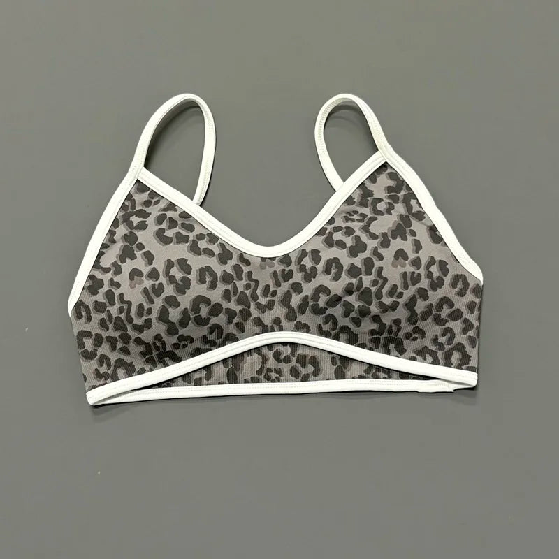 Women Leopard Print Sports Bra Wirefree Breathable Soft Comfortable Top High Support Push Up Gym Workout Yoga Fitness Bra
