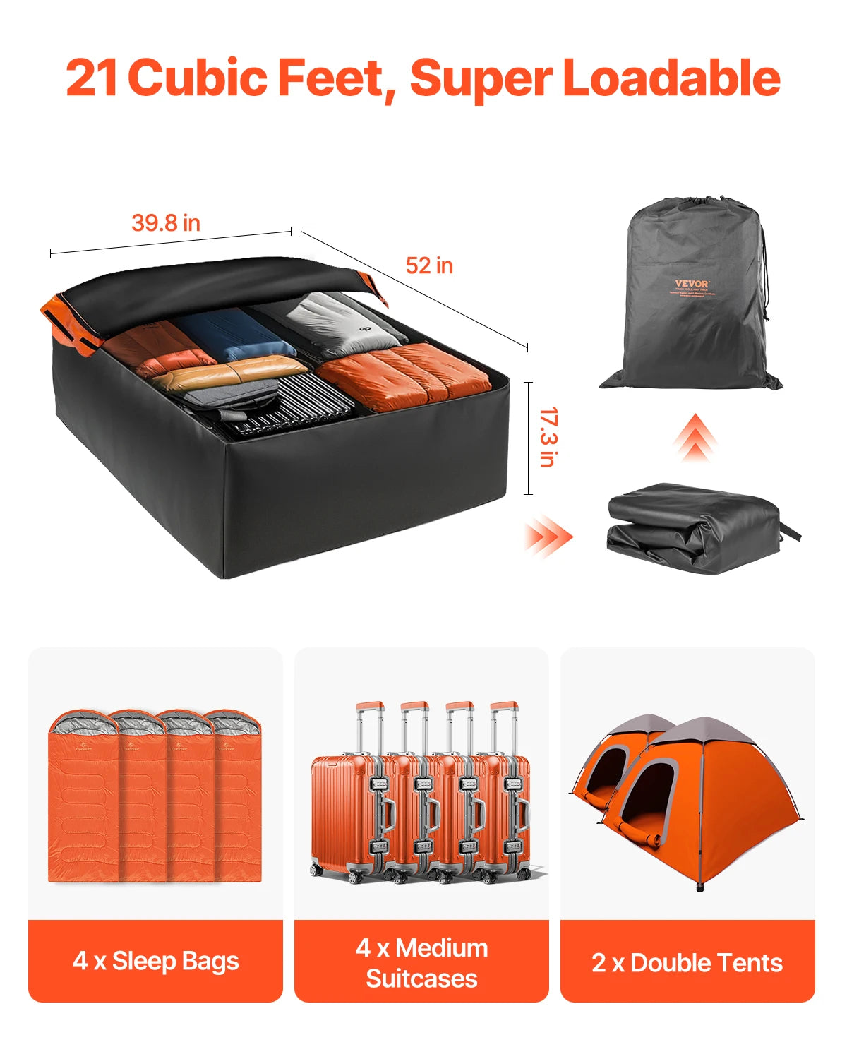 SucceBuy Car Rooftop Cargo Carrier Bag 15/21Cubic Feet Roof Cargo Carrier 840D PVC Waterproof Car Roof Luggage Bag All Vehicle