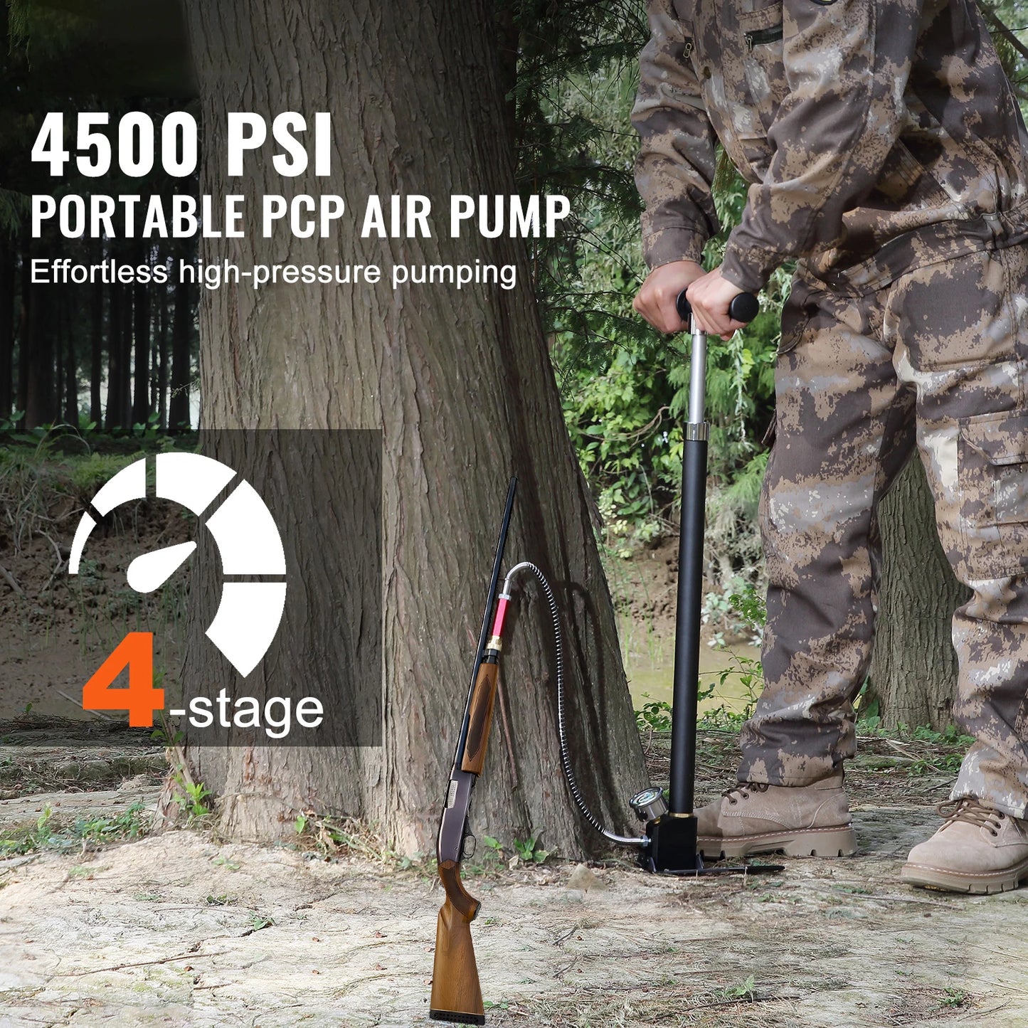 SucceBuy PCP Hand Pump 4 Stage 30Mpa 4500 PSI High Pressure Air Rifile Filling Stirrup Pump for Airguns, Paintball Filling, Tire