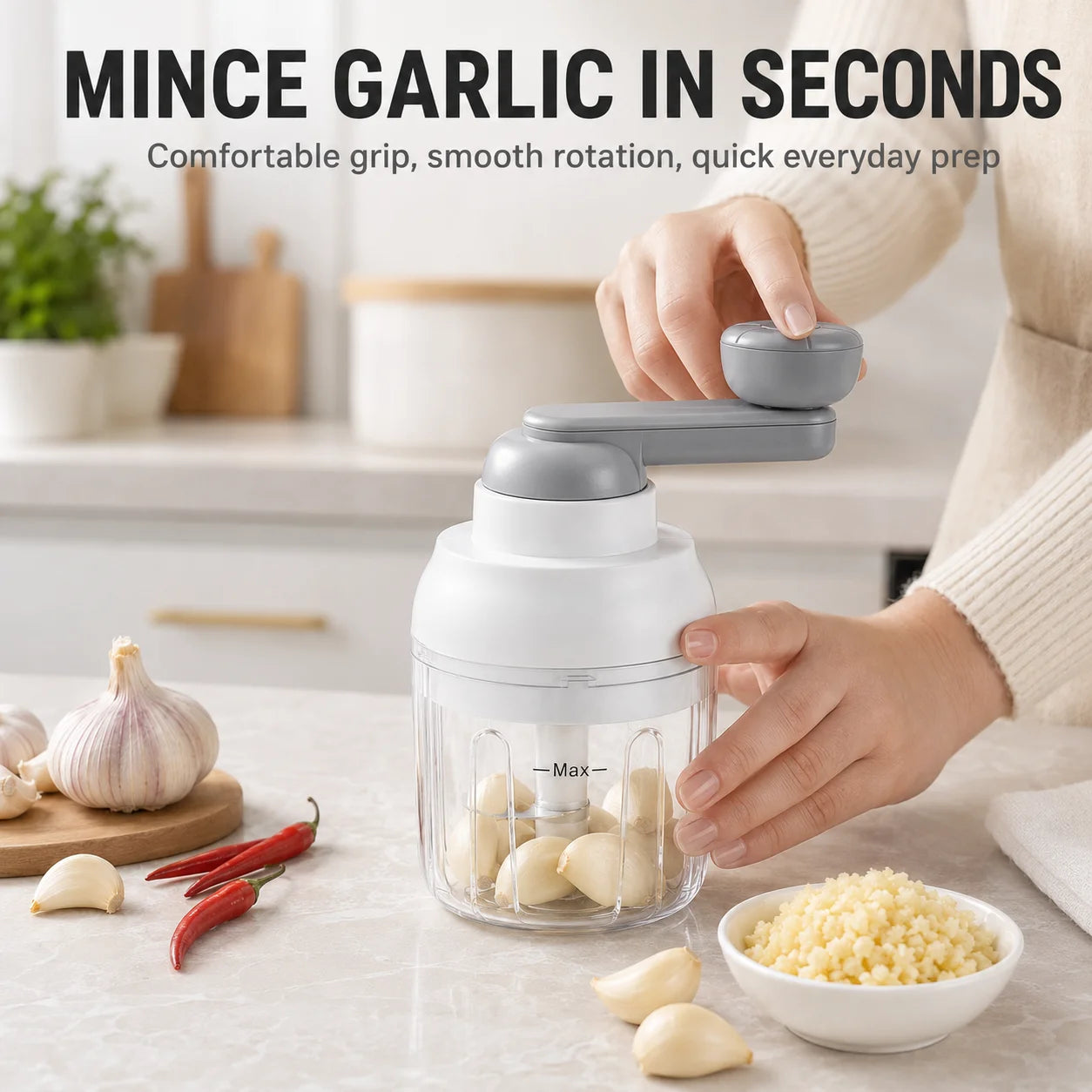 Manual Food Processor 250ML Hand Crank Vegetable Chopper Rotary Garlic Press Mincer Meat Blender Easy Clean Kitchen Gadgets