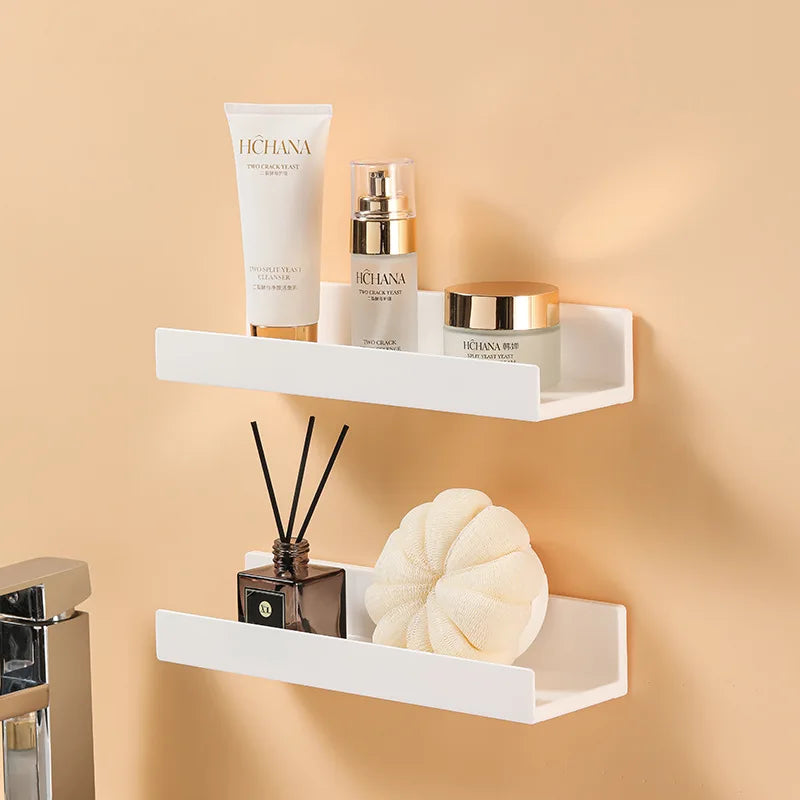 White No Drill Bathroom Shelf Corner Shower Caddy ABS Wall Mounted Shampoo Holder Storage Rack for Bathroom Kitchen Organizer