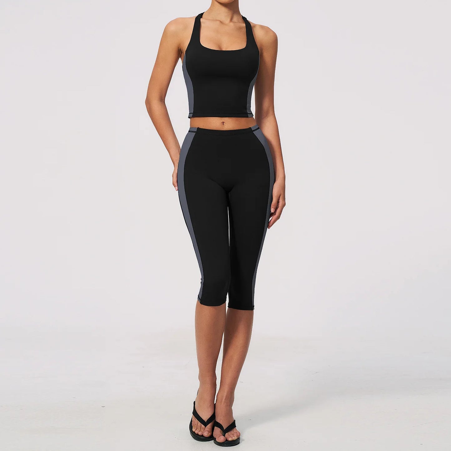 Athletic Wear Women Yoga Set 2pcs Workout Set Sportswear Gym Clothing Fitness Short Sleeve High Waist Capri Pants Sports Suits