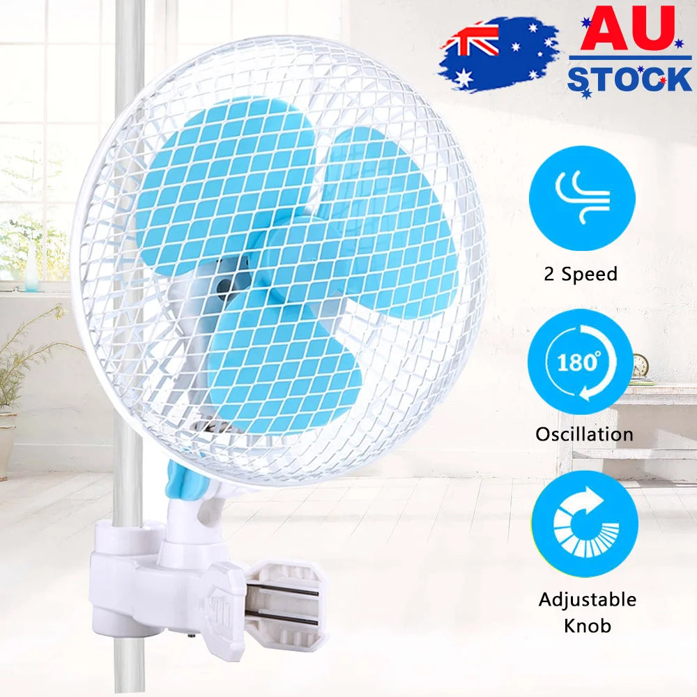 2 Color Clip Desk Fan 160mm Quiet Vertical 6" Oscillating Fan Fit Grow Tent Pole