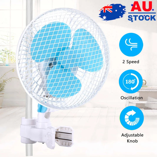 2 Color Clip Desk Fan 160mm Quiet Vertical 6" Oscillating Fan Fit Grow Tent Pole