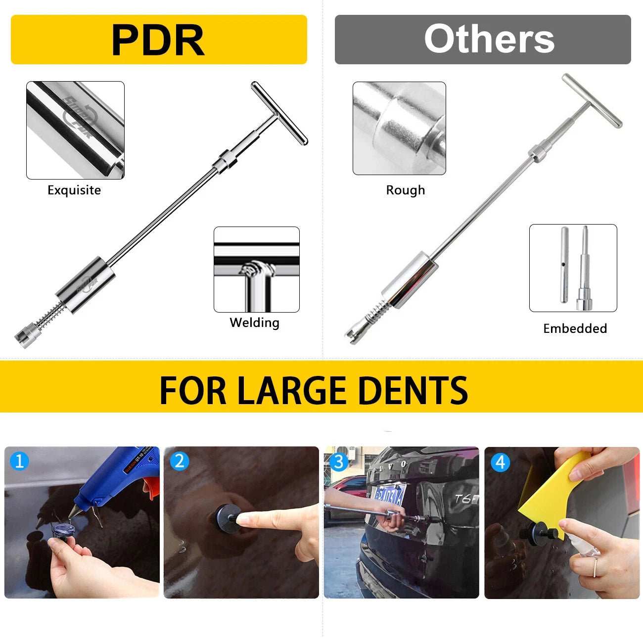 Super PDR Professional Dent Repair Tool Paint-free Dent Repair Tool Car Hail Dent Removal Kit Suction Cup Dent Puller Tool Set
