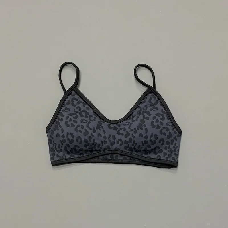 Women Leopard Print Sports Bra Wirefree Breathable Soft Comfortable Top High Support Push Up Gym Workout Yoga Fitness Bra