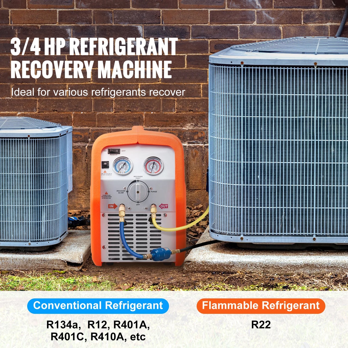 SucceBuy 3/4 HP Refrigerant Recovery Machine-Portable AC Recovery Machine with High Pressure Protection 120V 60Hz Recycle