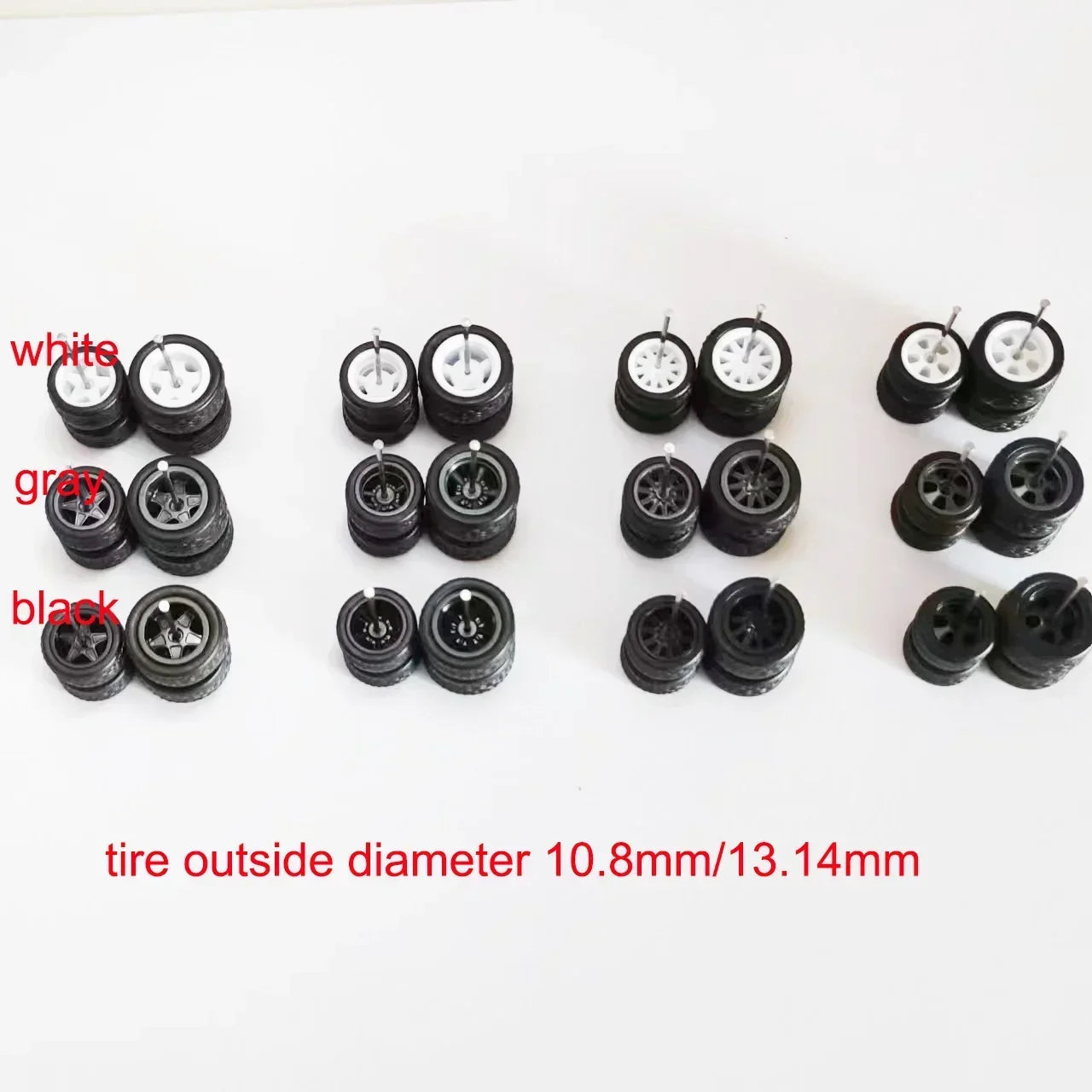 10 Sets 1/64 Staggered Wheels 11mm 13mm Drag Progressive Wheel Front Small Rear Large Rims Rubber Tires for 1:64 Model Cars HW