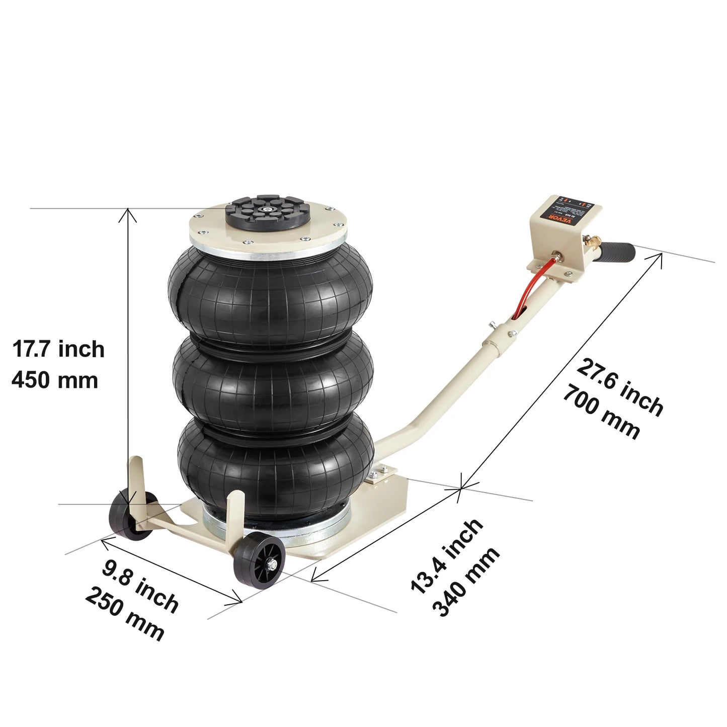 SucceBuy Pneumatic Jack 3 Ton/5 Ton Triple Bag Air Jack Quick Lift Heavy Duty Car Repair Jacks Folding Rod Jacks with Two Wheel
