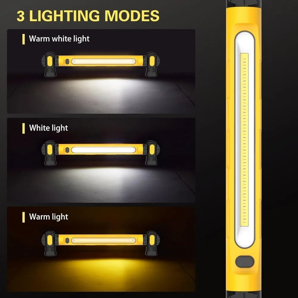 Rechargeable COB Work Lamp Bar with Hooks Rotating Magnetic Base 3 Modes Worklight For Car Repairing Emergency Outdoor Lighting