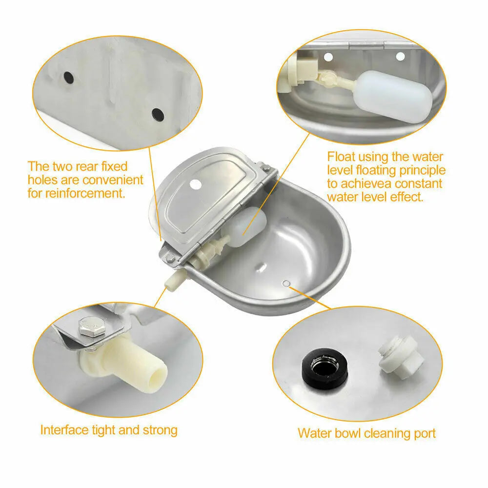 Stainless Steel Water Trough Bowl Automatic Drinking Dog Horse Chicken Auto Fill