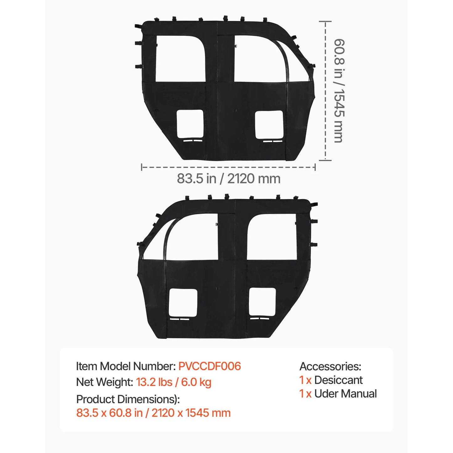 SucceBuy Cab Enclosure Upper Doors Compatible w/Polaris RZR PRO 2020-2024/Polaris RZR Turbo2022-2024 Soft Upper Doors Window Kit