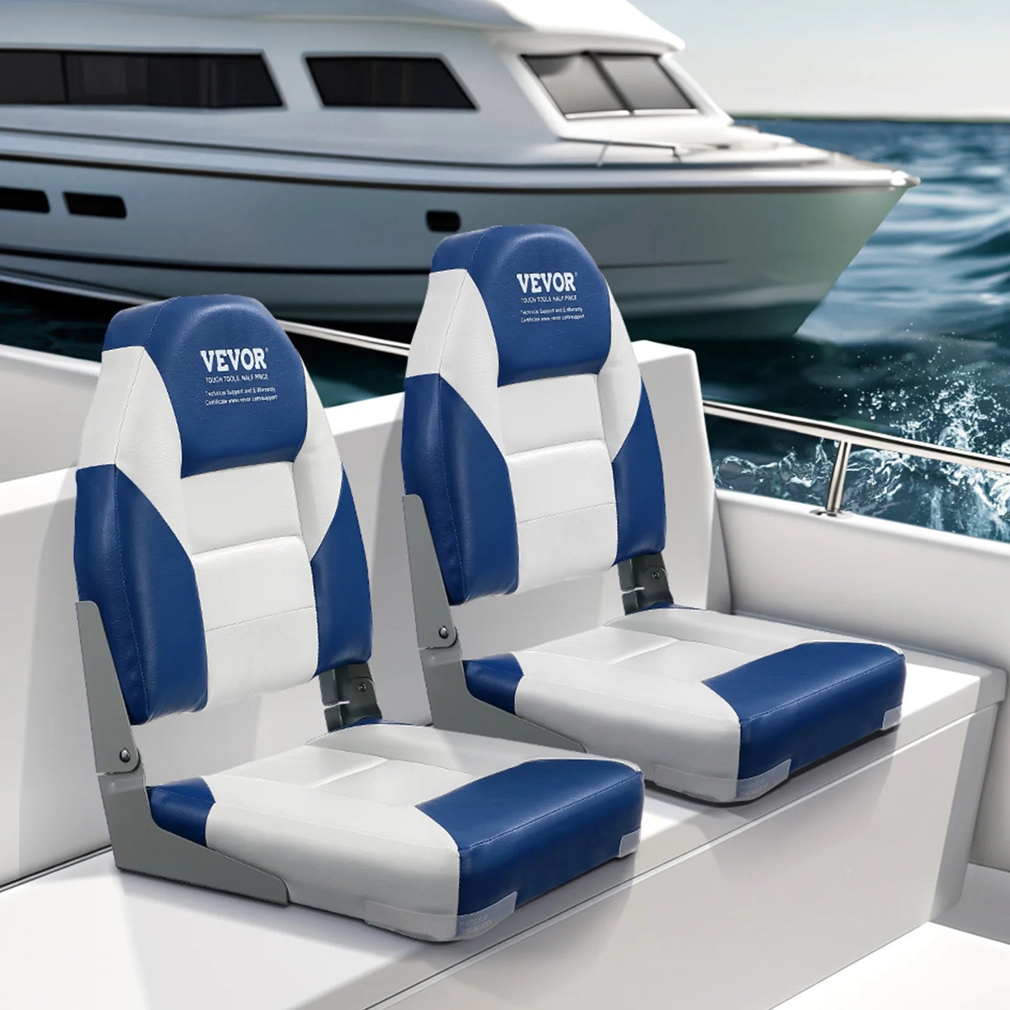 SucceBuy 21.85" High Back Boat Seat Folding Boat Chair with Thickened Sponge Padding Fold-Down Boat Captain Chairs 2-Pack