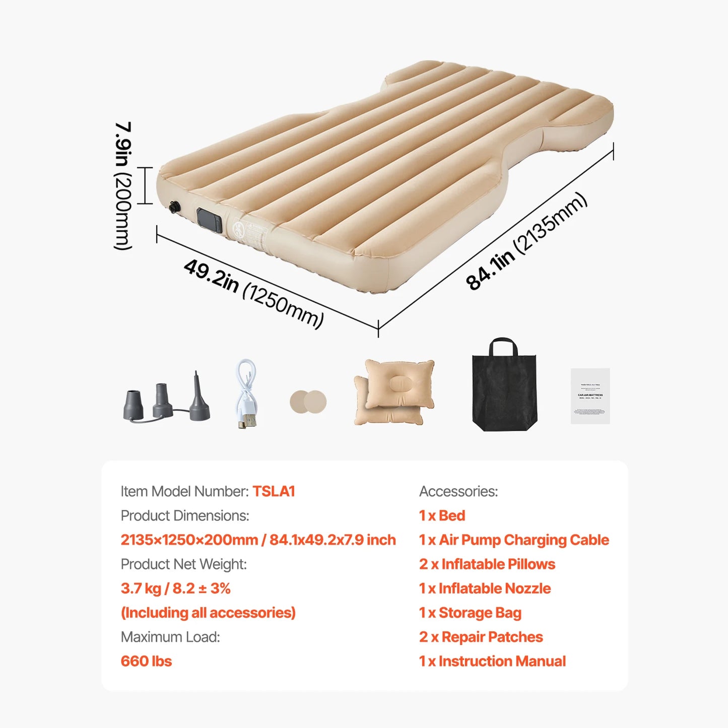 SucceBuy Car Air Mattress, Inflatable Car Camping Mattress, Flocking Thickened Travel Beds with Air Pump Fits Most MPV Sedan SUV