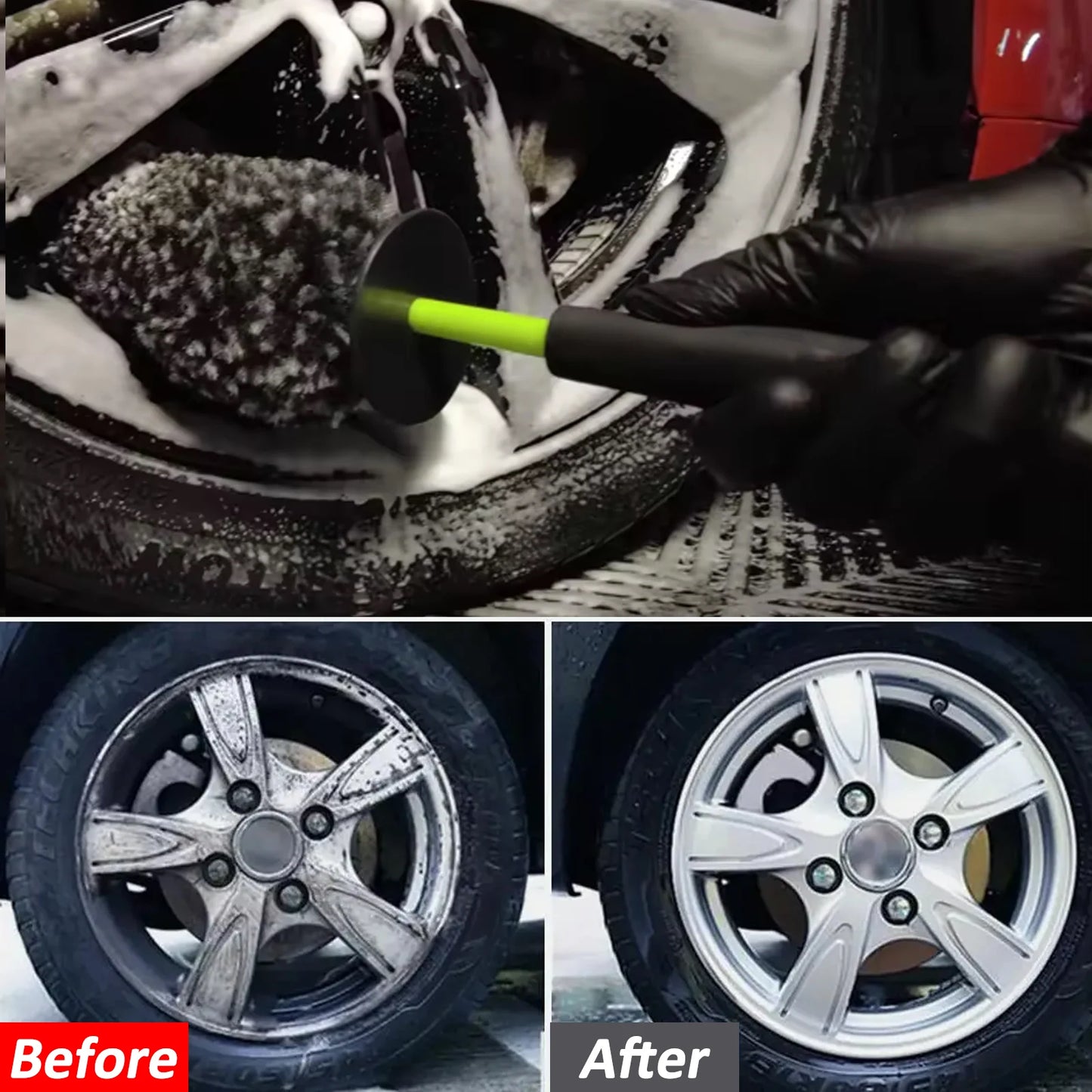 BEAR FORCE Gray-Green Wheel Rim Cleaning Brush,Non-Metal Soft Synthetic Wool Bristles, High Water Absorbency, for Car Wheels