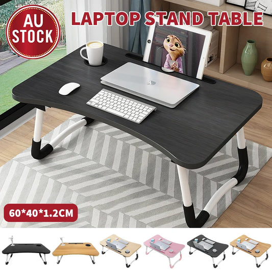 Laptop Bed Table Foldable Lap Standing Desk with Cup Slot for Indoor/Picnic Tray