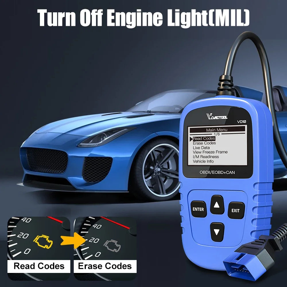 VDIAGTOOL VD10 OBD2 Scanner Car Diagnostic Tool OBD2 Code Reader Engine DTC Lookup Clear Error Full OBD2 Automotive scanner