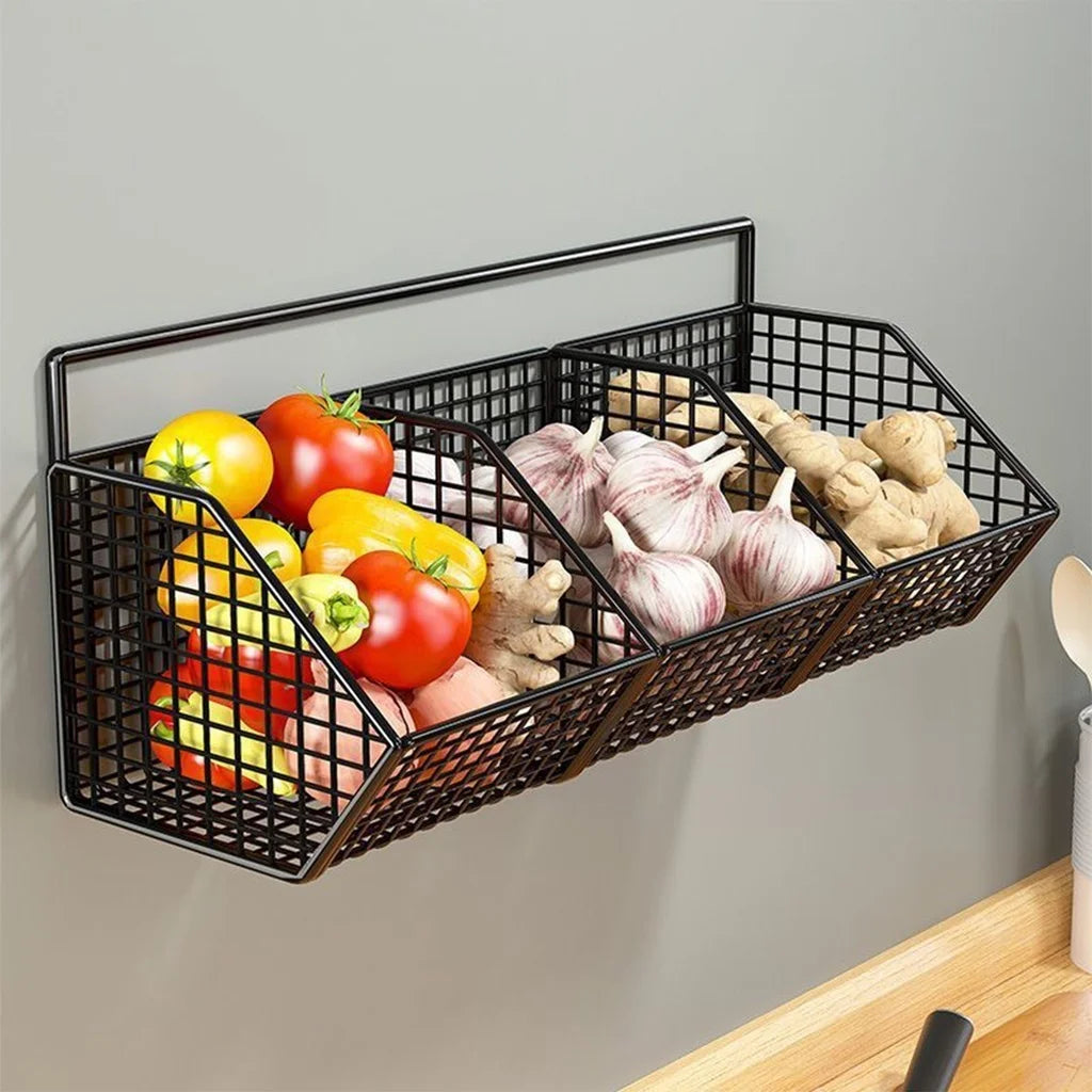 Wall Mounted Kitchen Storage Basket Durable Wire Storage Rack for Vegetables and Fruits Suitable for Home Organization 2030