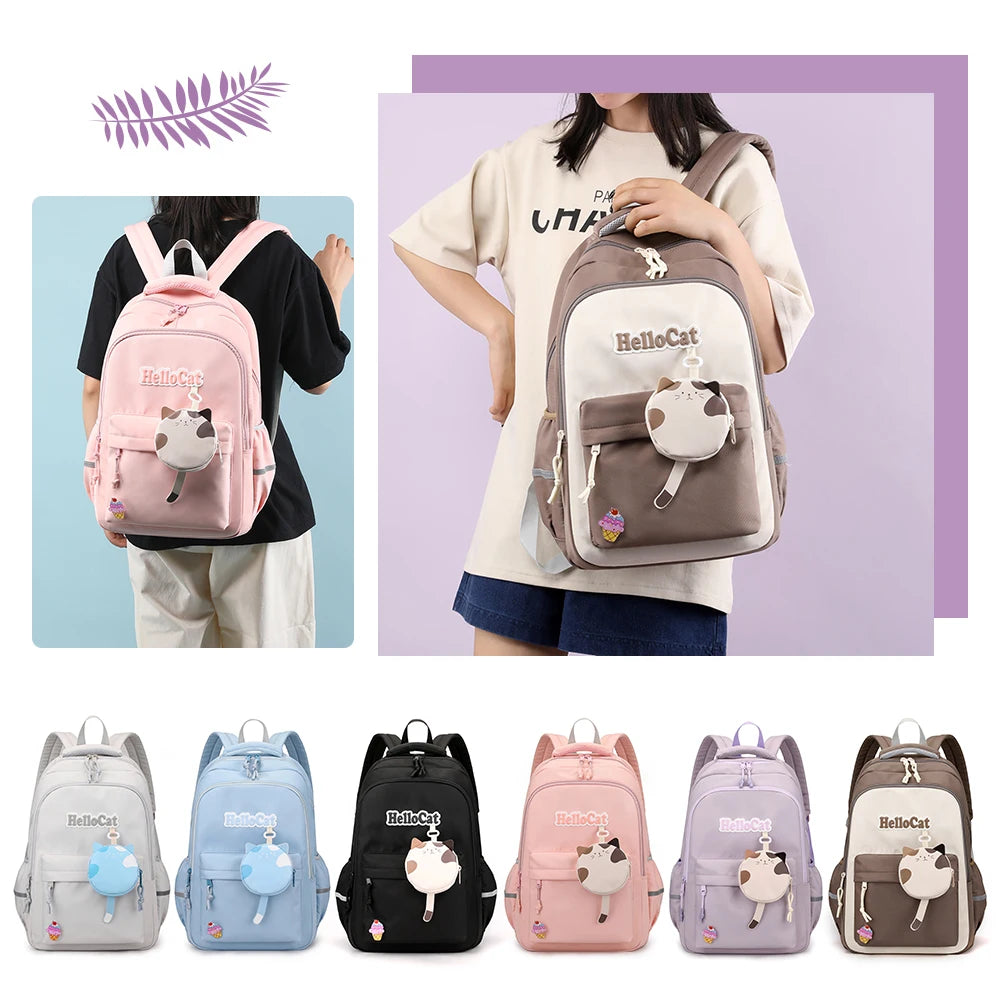 Nylon Campus Backpack Adjustable Shoulder Straps Cartoon Messenger Bag Multi Pocket Design with Zipper Campuses Supplies