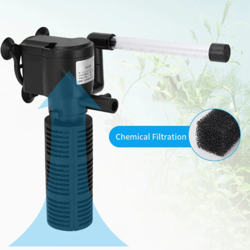 Mini Internal Filter for Small Turtle Tank & Fish Tank, Rainfall 3-in-1 Ultra-Quiet Oxygen Pump Aquarium Filter