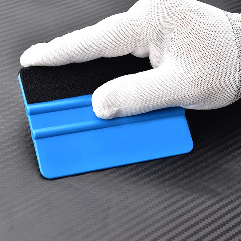 Car Blue Vinyl Carbon Fiber Window Ice Remover Cleaning Wash Car Scraper With Felt Squeegee Tool Film Wrapping Scraper 1/2/4Pcs