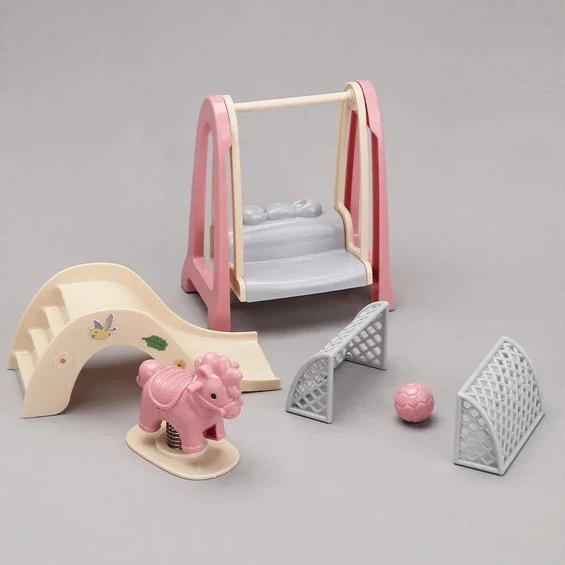 Doll House Simulation Amusement Park Slide Wooden Horse Swing Miniature Children's Playhouse Toys Accessories Set