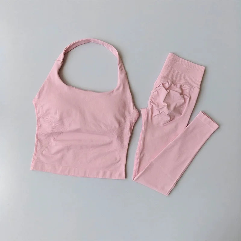 2 Piece Sports Gym Set Strappy Bra Yoga Underwear Short Sport Leggings Bicycle Running Sportswear Woman Seamless Yoga Set