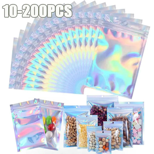 10-200PCS Laser Ziplock Bag Necklace Earrings Jewelry Gift Packing Bags Cell Phone Cases Colorful Packing Bags Kitchen Organizer