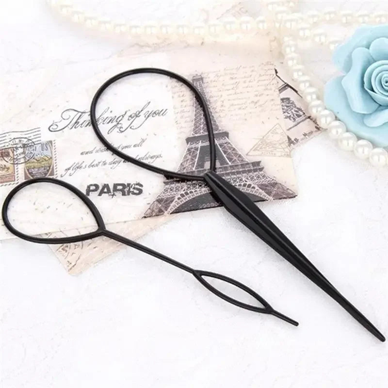 2pcs Plastic Crochet Braids Pull Hair Needle Ponytail Pigtails Updo Hairstyle Tail Hair Braid Ponytail Hairdressing Tools