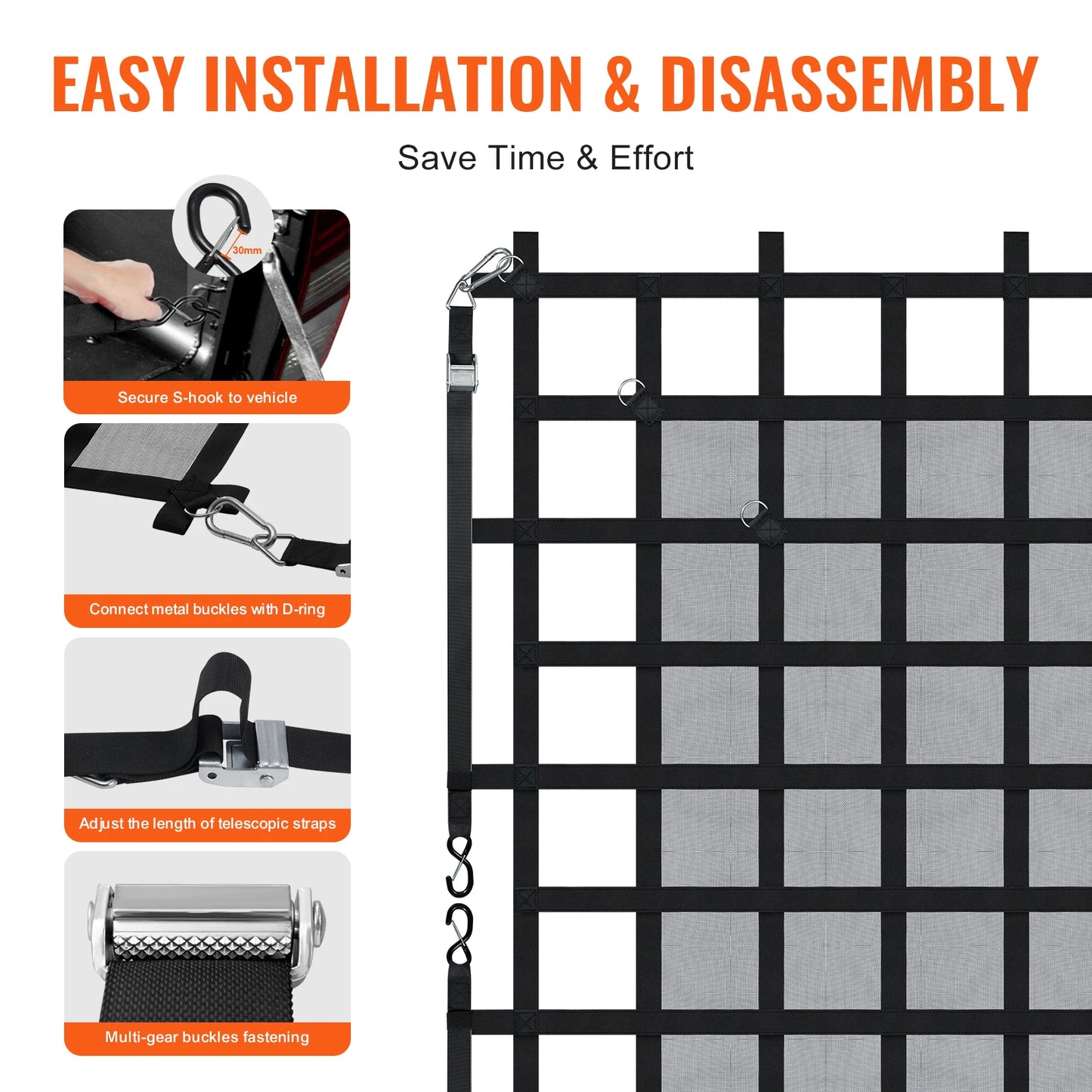 SucceBuyCar Ceiling Cargo Net Truck Bed Storage Net with 4 Adjustable Straps&S-Hooks Pocket Mesh Car Roof Organizer for SUV Jeep