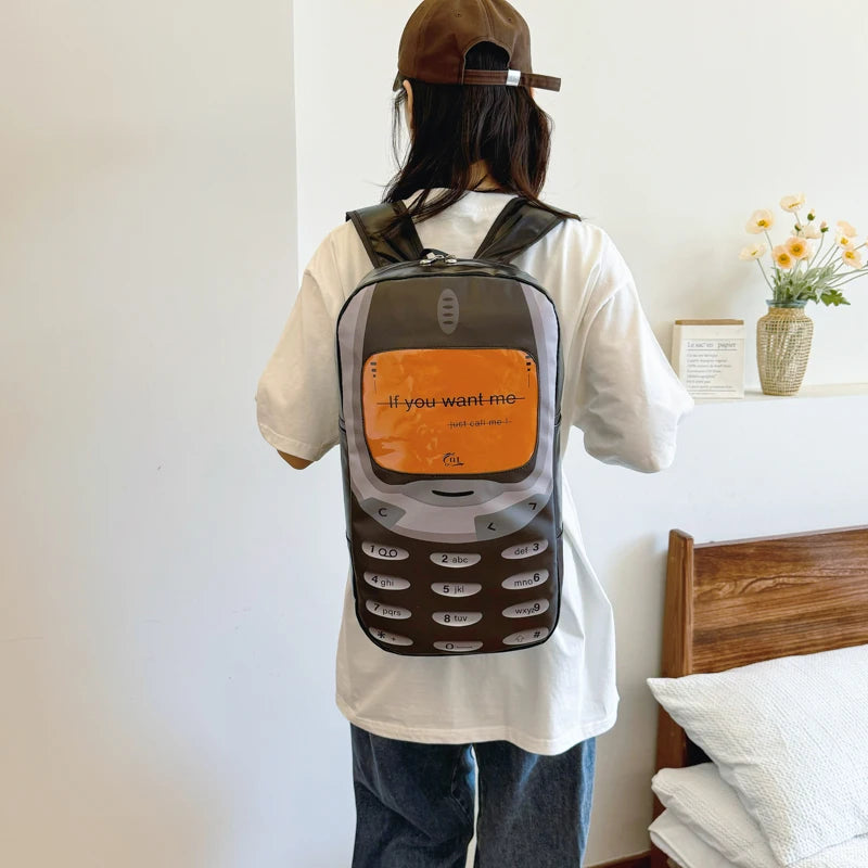 Mobile Phone Shape Creative Travel Backpack Adjustable Strap PU Trendy Students Backpack for Men Women Boys Girls