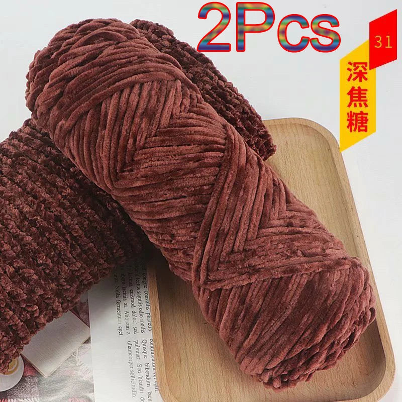 2Pcs Chenille Yarn hand Knitting 100% Polyester Velvet Yarn Crocheting Amigurumi bag line knit sweater blanket hat scarf threads