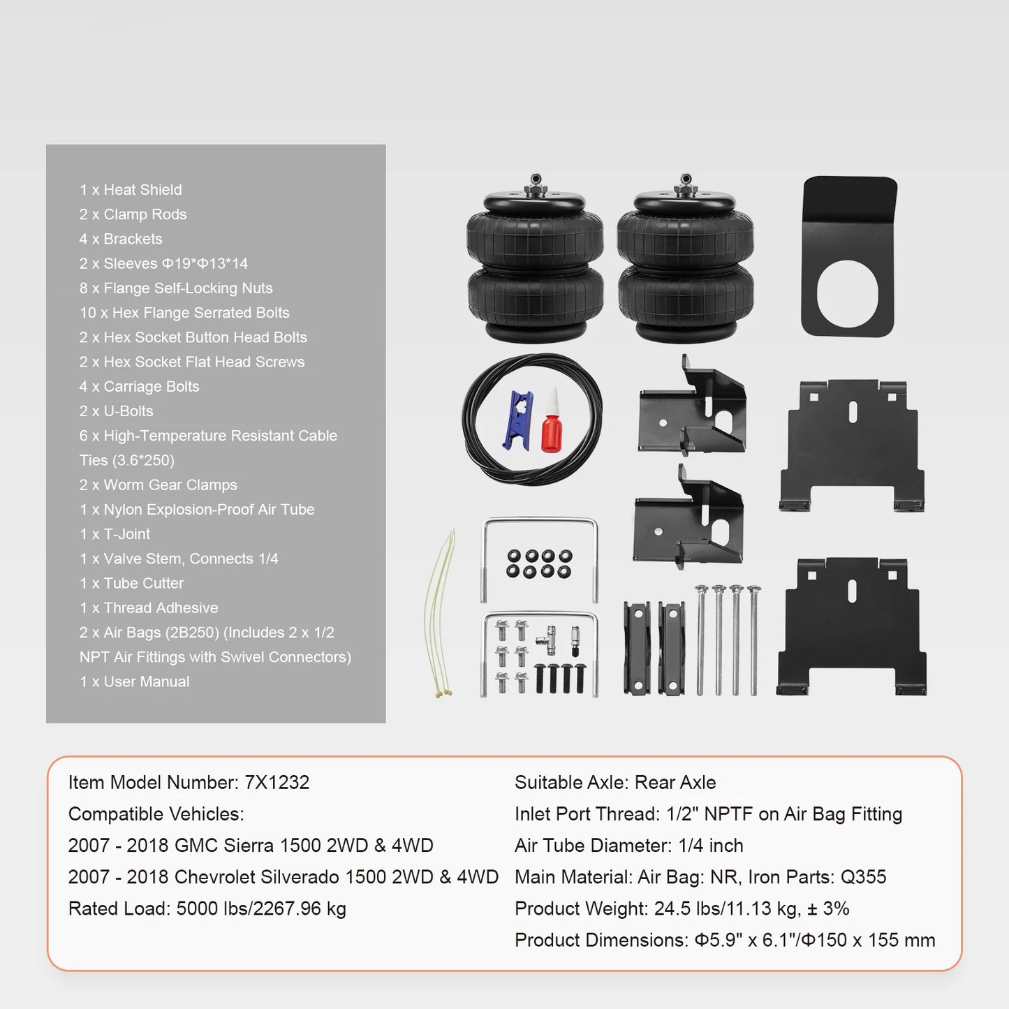 SucceBuy Air Bag Suspension Kit Air Springs Suspension Bag Kit Compatible w/ 2007-2018 Chevrolet 5000 lbs Loading 5 to 100 PSI