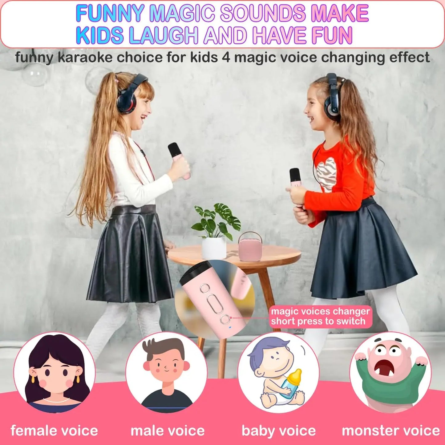 Mini Karaoke Machine for Kids Age 4-12, Bluetooth Speaker with 2 Wireless Microphone & LED Lights, Christmas Birthday Gifts